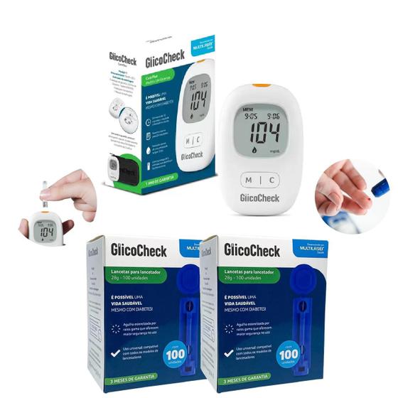 Kit monitor de glicemia glicocheck careplus + 200 tiras Menor preço em Kit monitor de glicemia glicocheck careplus + 200 tiras