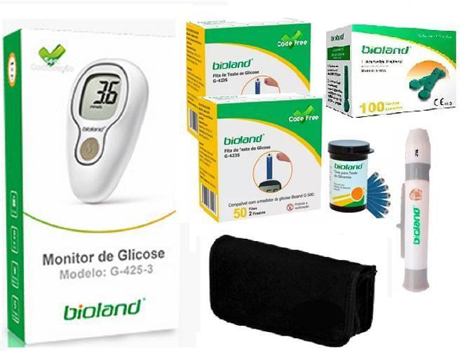 Imagem de Kit Monitor De Glicose C/125 Tiras + Lancetas Bioland G425-3