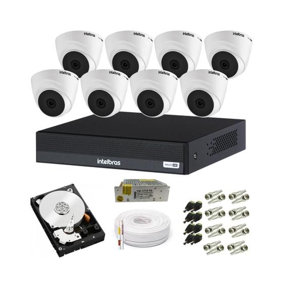 Imagem de Kit monitoramento 8 câmeras intelbras dome vhc 1120 d dvr 8 canais com hd