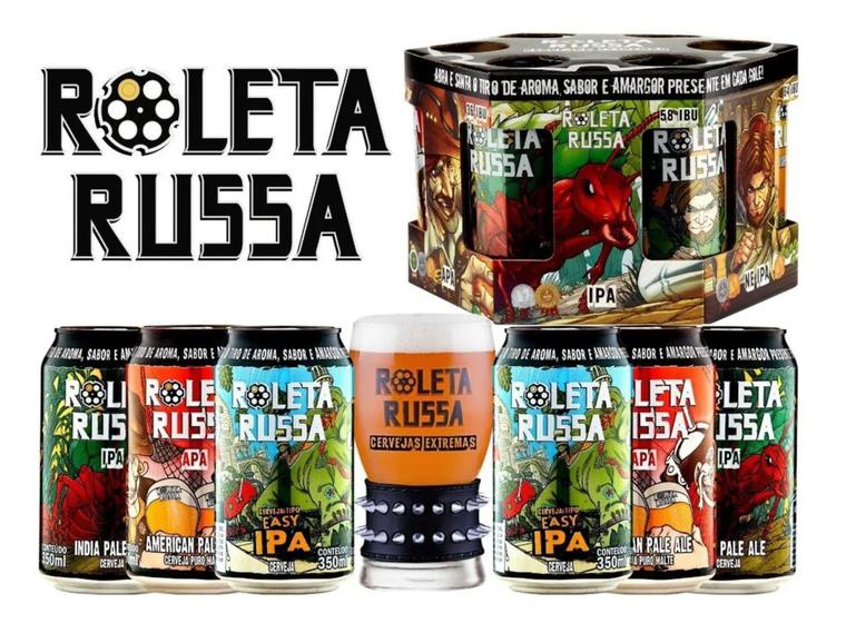 Imagem de Kit (montado) roleta russa 6 latas 350ml + copo c/ pulseira preta