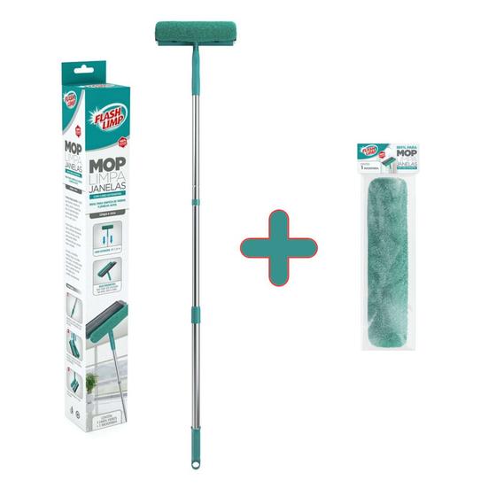 Imagem de Kit Mop Limpa Janelas com Cabo Extensível Flash Limp MOP6071 + 1 Refil RMOP6071