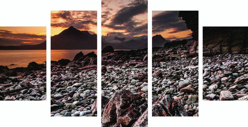 Imagem de Kit Mosaico 5 Partes Praia Com Pedras Por Do Sol Quarto Copa