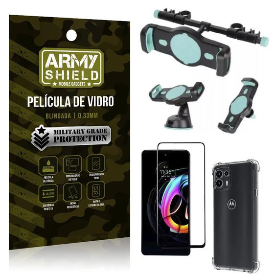 Imagem de Kit Moto Edge 20 Lite Suporte Veicular 3 em 1 + Película 3D + Capa Anti Impacto - Armyshield