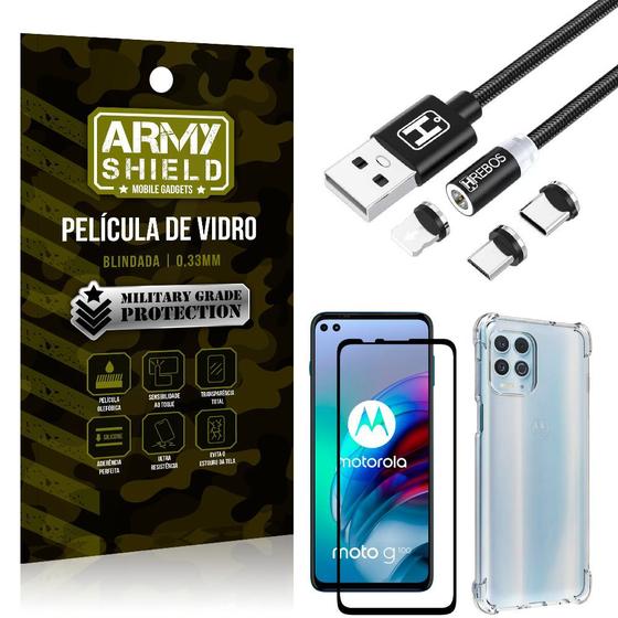 Imagem de Kit Moto G100 5G Cabo Magnético 2 Metros + Capinha + Película 3D - Armyshield