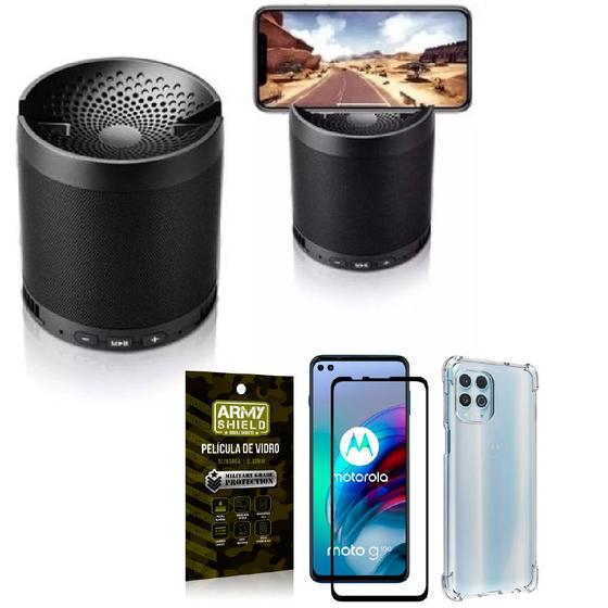 Imagem de Kit Moto G100 5G Som Bluetooth Potente Q3 + Capinha + Película 3D - Armyshield