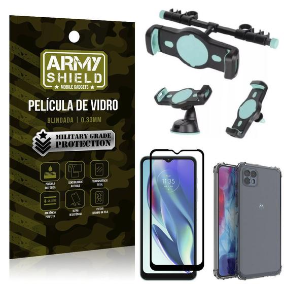 Imagem de Kit Moto G50 5G Suporte Veicular 3 em 1 + Película 3D + Capa Anti Impacto - Armyshield