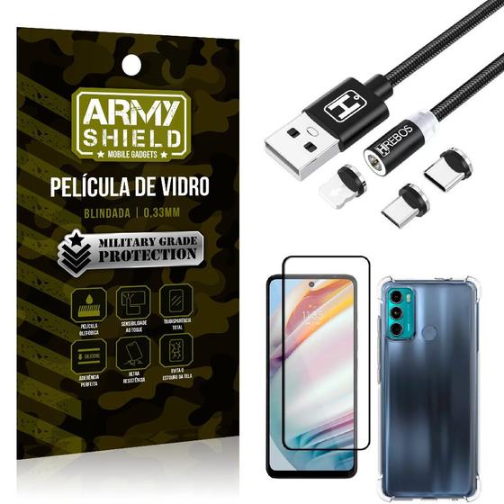 Imagem de Kit Moto G60 Cabo Magnético 2 Metros + Capinha + Película 3D - Armyshield