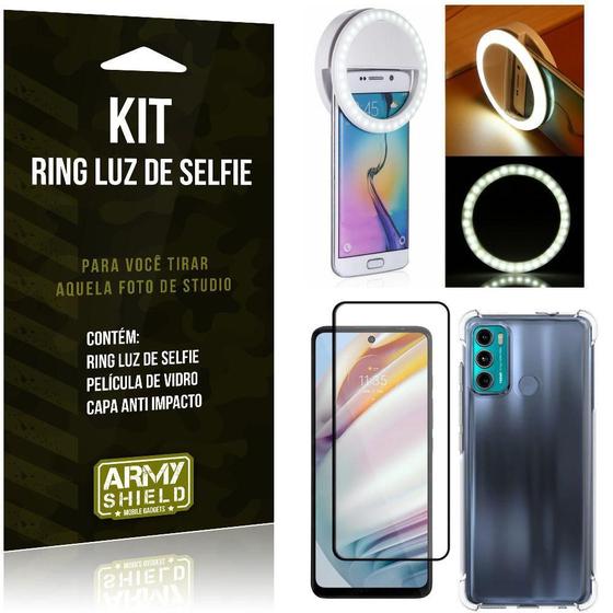 Imagem de Kit Moto G60 Flash Ring+Capa Anti Impacto+Película Vidro 3D