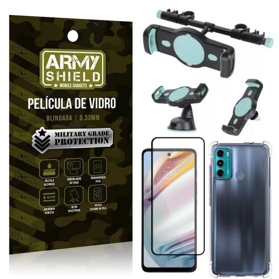 Imagem de Kit Moto G60 Suporte Veicular 3 em 1 + Película 3D + Capa Anti Impacto - Armyshield