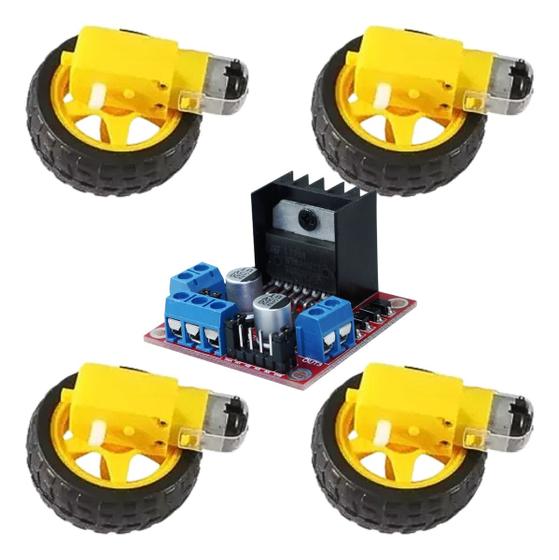 Imagem de Kit Motor Dc E Roda 68mm Amarelo + Módulo Driver Ponte H L298n Para Arduino