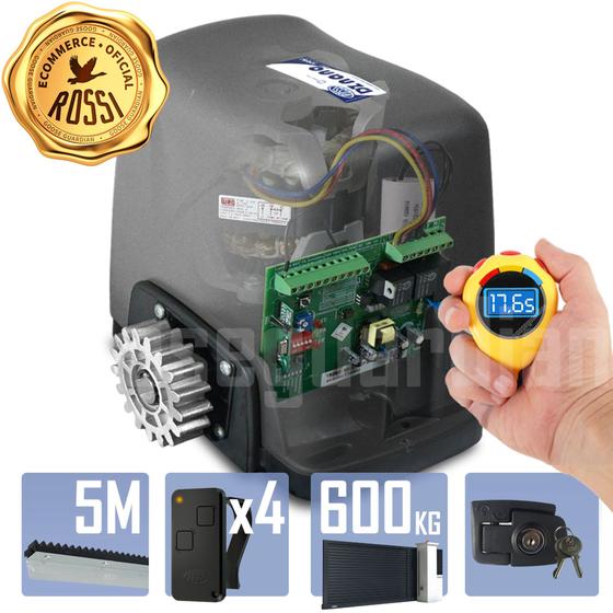 Imagem de Kit Motor Rossi 1/4CV Dz Nano Turbo 5m Crem 4 Control Portão Eletrônico Deslizante 600kg