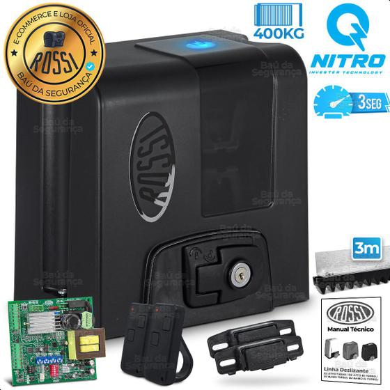 Kit Motor Rossi Dz Atto Nitro 3m Crem 2 Control Portão 400kg Automatizador de Portão