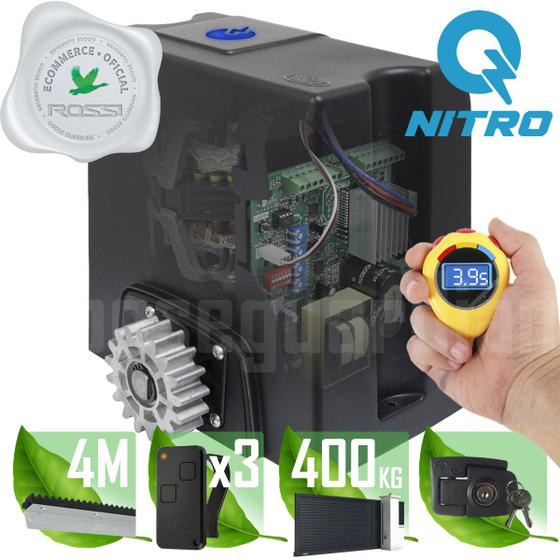Kit Motor Rossi Dz Atto Nitro 4m Crem 3 Control Portão 400kg Automatizador de Portão