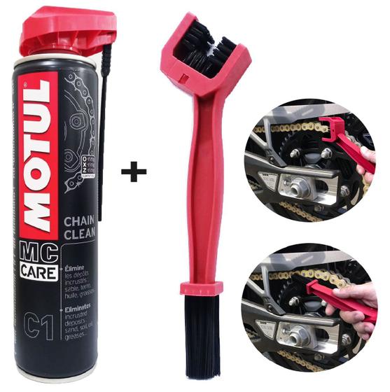 Imagem de Kit Motul C1 Chain Clean Limpeza 400ml + 1 Escova Corrente