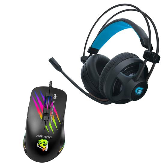 Imagem de Kit Mouse Death Chroma 4800DPI + Headset Gamer H2 Fortrek