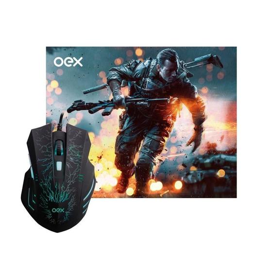 Imagem de Kit Mouse E Mousepad Stage 6 Botoes Led OEX Game MC101 Preto