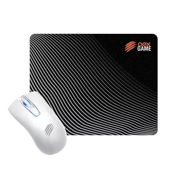 Kit Mouse Gamer Oex 2400 DPI Conexão USB + MousePad 29 x 23cm Wave MC-105 Branco Superfície Speed. Menor preço em Kit Mouse Gamer Oex 2400 DPI Conexão USB + MousePad 29 x 23cm Wave MC-105 Branco Superfície Speed.
