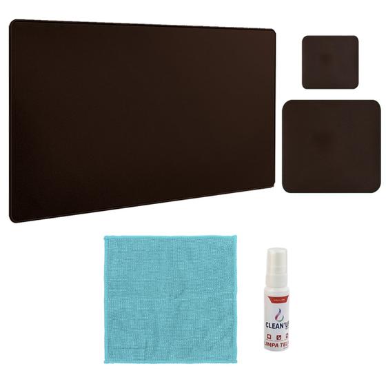 Imagem de Kit Mouse Pad 43x30cm Para Notebook + 20x20cm Com Apoio De Copos e Kit Limpeza