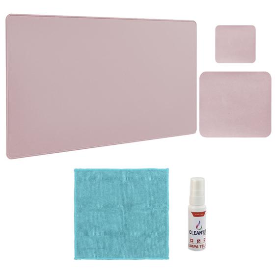 Imagem de Kit Mouse Pad 43x30cm Para Notebook + 20x20cm Com Apoio De Copos e Kit Limpeza