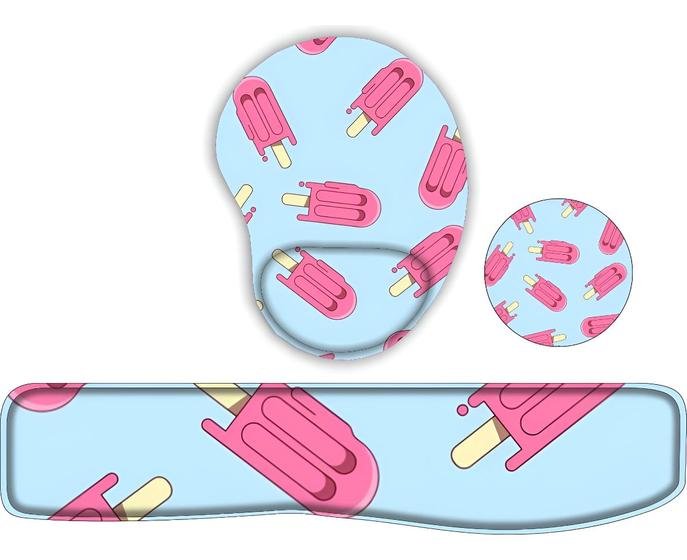 Imagem de Kit Mouse Pad + Apoio De Teclado + Porta Copos Picole