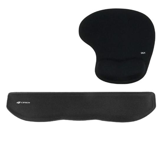 Imagem de Kit Mouse Pad e Apoio de Pulso para Teclado Ergonômico Alta Qualidade Confortável para Prevenção de fadiga Muscular e LER Preto Universal