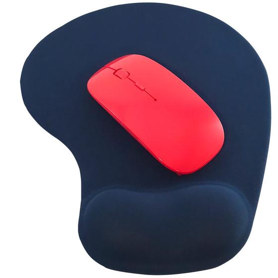 Imagem de Kit Mouse Sem Fio e Mouse Pad Ergonômico TopGet Azul e Vermelho