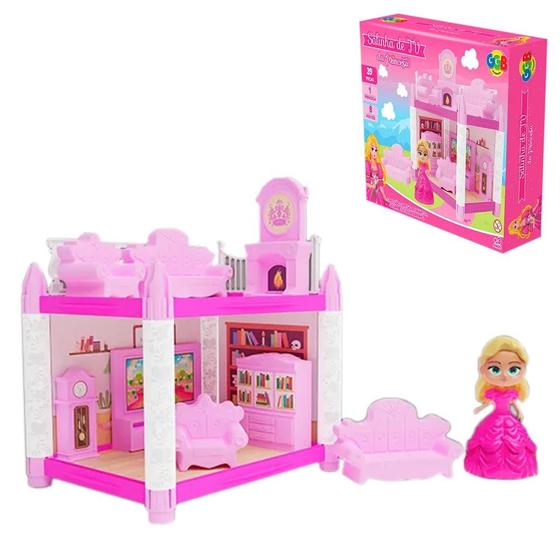 Imagem de Kit moveis infantil com boneca + acessorios salinha de tv da princesa + 8 adesivos e 39 pecas