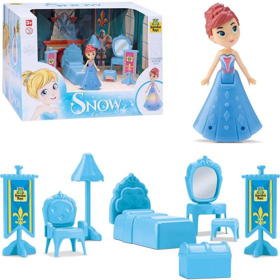 Imagem de Kit moveis infantil quarto com boneca princesa snow com luz + acessorios 9 pecas na caix- SAMBA TOYS