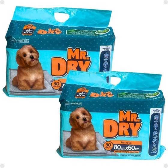 Imagem de Kit Mr. Dry: 2 Tapetes Higiênicos 80X60Cm Com 30 Unidades