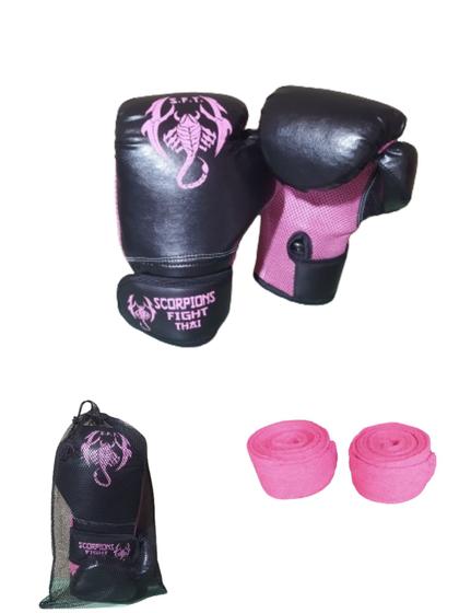 Imagem de Kit Muay Thai,Boxe Kickboxing Luva+Bandagem+Sacola