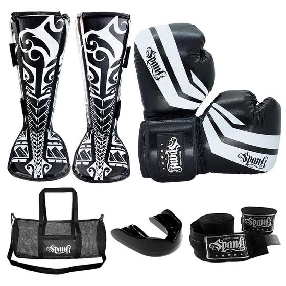 Imagem de Kit Muay Thai Kickboxing CONFY com Bolsa Spank - Preto - 10oz