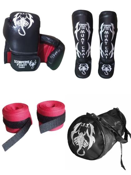 Imagem de Kit Muay Thai Luva Caneleira Bolsa+ Band.Bucal Talenttos Sport Fight