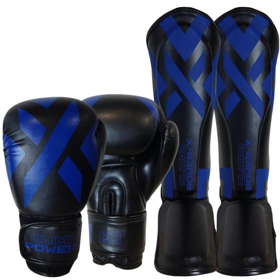 Imagem de Kit  Muay Thai Luva Caneleira Profissional Power-x Olimpo Esportes