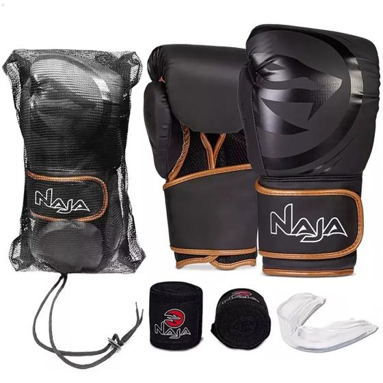 Imagem de Kit Muay Thai Luva De Boxe Naja + Bandagem + Bag + protetor