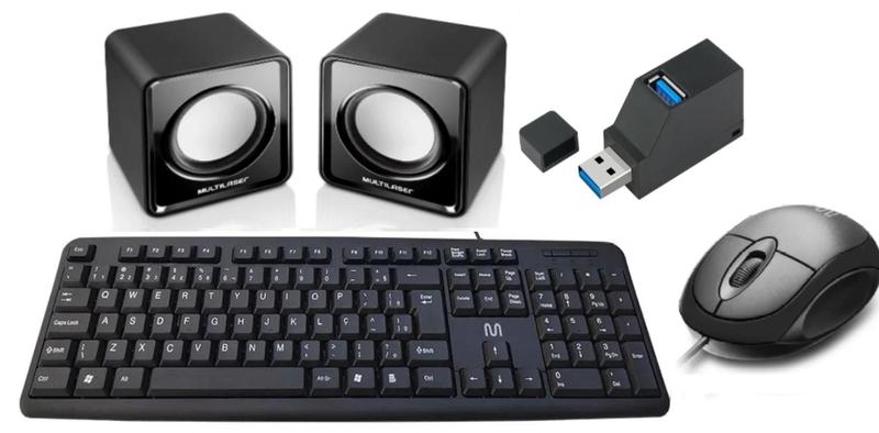 Imagem de Kit Multi6- Teclado e mouse Multilaser com Fio / Caixa De Som Multilaser / Hubusb 3.0