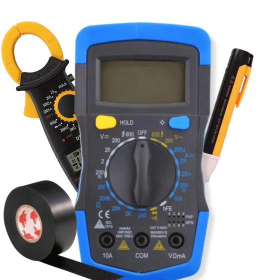 Imagem de Kit Multímetro Digital Com Alicate Amperímetro Caneta de tensão