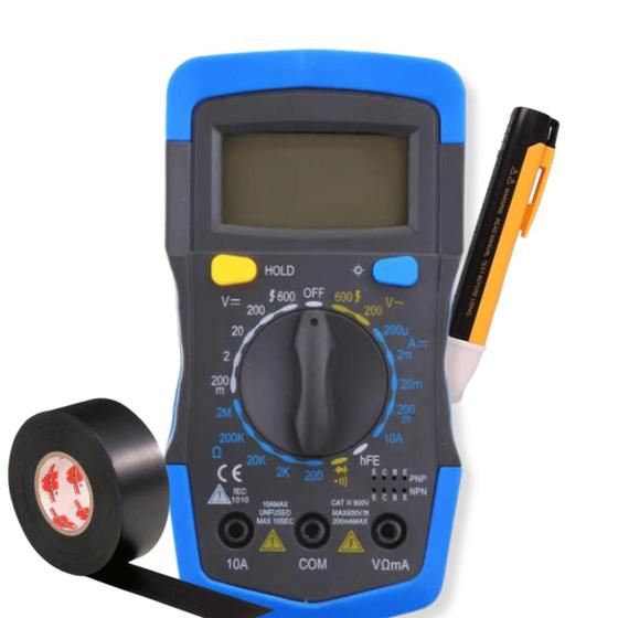Imagem de Kit Multímetro Digital  Com Caneta detectora tensão corrente e Fita