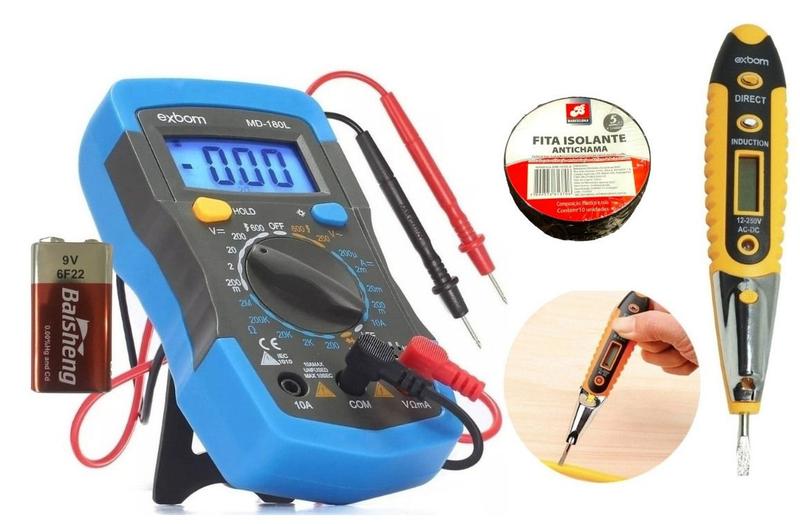 Kit Multímetro Digital Profissional Com Caneta de Voltagem e Fita isolante Menor preço em Kit Multímetro Digital Profissional Com Caneta de Voltagem e Fita isolante