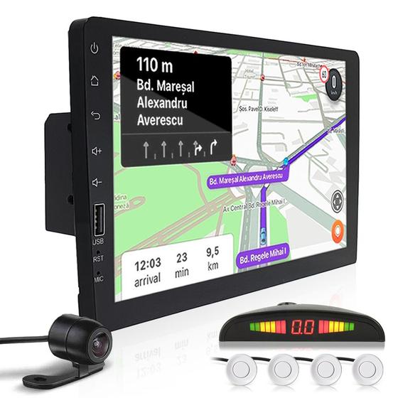 Imagem de Kit Multimídia 1 Din 9 Polegadas + Câmera Ré + Sensor Ré Branco Amarok 2011 2012 2013 2014 USB Bluetooth