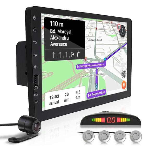 Imagem de Kit Multimídia 1 Din 9 Polegadas + Câmera Ré + Sensor Ré Prata Fiat Palio G3 2004 2005 2006 2007 2008 2009 USB Bluetooth