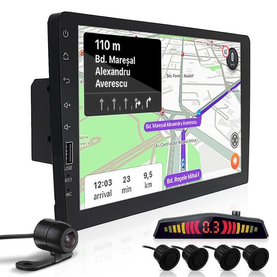 Imagem de Kit Multimídia 1 Din 9 Polegadas + Câmera Ré + Sensor Ré Preto Fosco Emborrachado Hyundai Azera 2007 2008 2009 2010 2011 2012 2013 USB Bluetooth