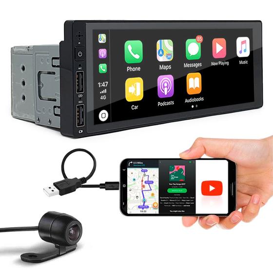 Imagem de Kit Multimídia 1 Din + Câmera De Ré Cobalt 2011 2012 2013 2014 Espelhamento Android Auto Carplay