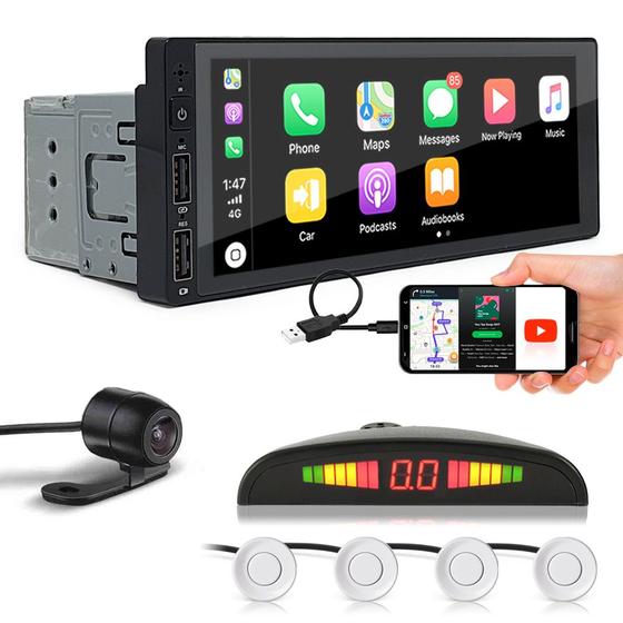 Imagem de Kit Multimídia 1 Din + Câmera Ré + Sensor Ré Branco Astra 1998 1999 2000 2001 2002 2003 2004 Android Auto Carplay