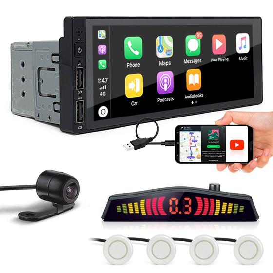 Imagem de Kit Multimídia 1 Din + Câmera Ré + Sensor Ré Branco Pérola Ssangyong Kyron 2007 2008 2009 2010 2011 2012 2013 USB Bluetooth