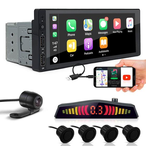 Imagem de Kit Multimídia 1 Din + Câmera Ré + Sensor Ré Preto Fosco Emborrachado Agile 2010 2011 Android Auto Carplay