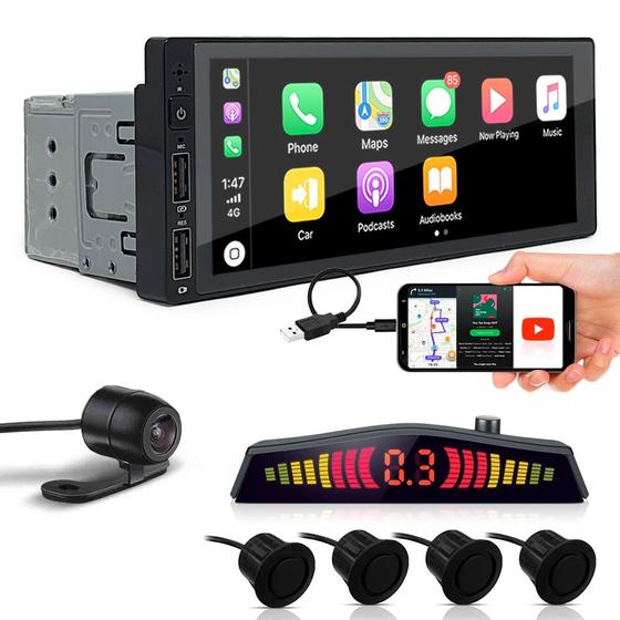 Imagem de Kit Multimídia 1 Din + Câmera Ré + Sensor Ré Preto Fosco Emborrachado Silverado 2007 2008 2009 2010 2011 2012 2013 USB Bluetooth