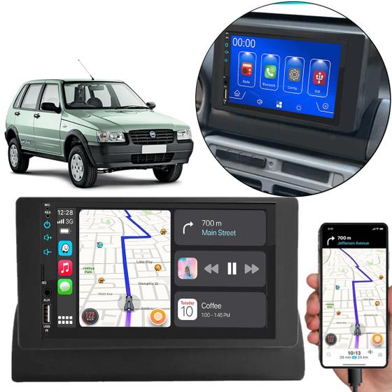 Imagem de Kit Multimídia 7 Polegadas Uno Fiorino 1995 A 2013 MP5 Carplay + Moldura 2 Din