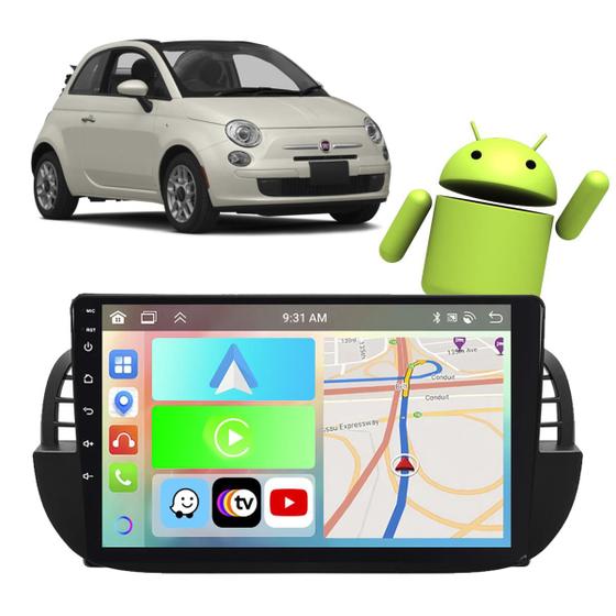 Imagem de Kit Multimidia 9 Pol Fiat 500 2010 2011 2012 2013 2014 2015 Android Auto CarPlay GPS WiFi Waze