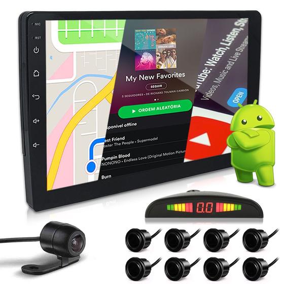 Imagem de Kit Multimídia 9 Polegadas Android + Câmera Ré + Sensor 8 Pontos Preto Hyundai Veracruz 2007 2008 2009 2010 2011 2012 Android Auto Carplay