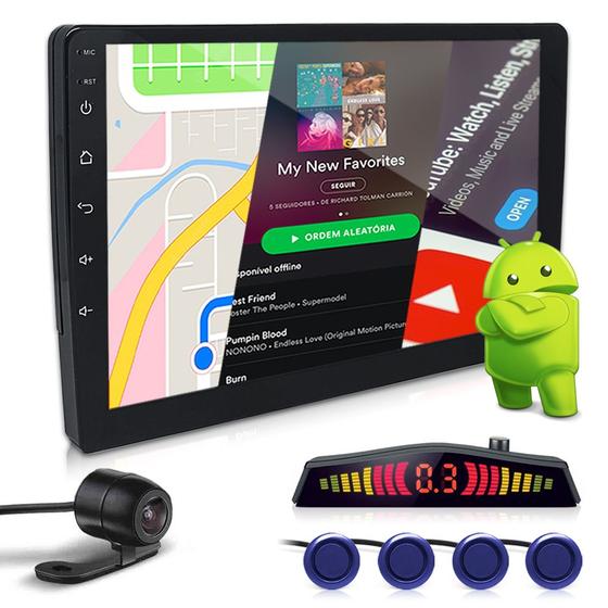 Imagem de Kit Multimídia 9 Polegadas Android + Câmera Ré + Sensor Ré Azul Ford Focus 2010 2011 2012 2013 2014 2015 USB Bluetooth